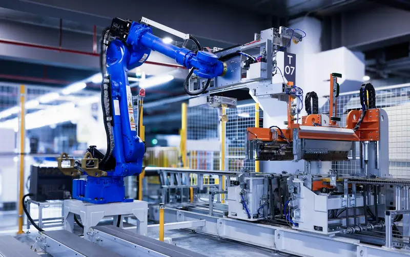a robot arm on a production line